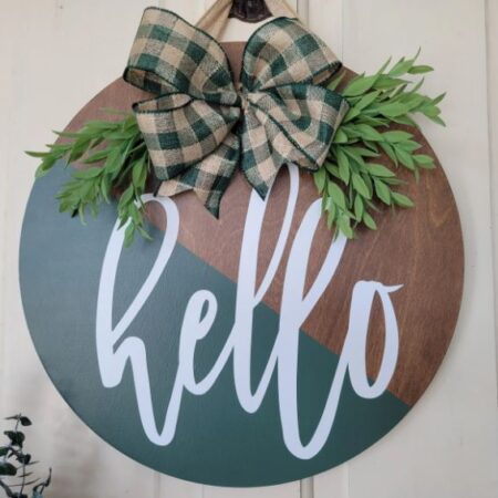 Wood Round Door Sign Hello