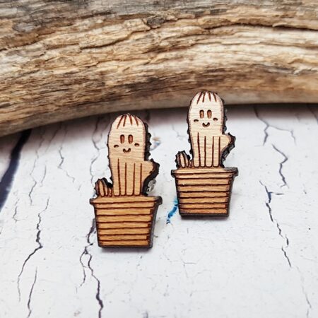 Handmade Wooden Cactus Stud Earrings: Minimalist Southwest Jewelry, Teacher Gifts
