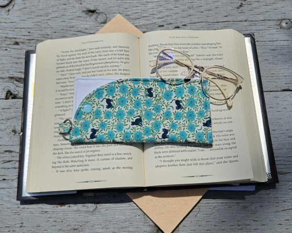 "Blue Night Florals and Cats" Sunglasses and Eyeglasses Fabric Cases with keychain loop