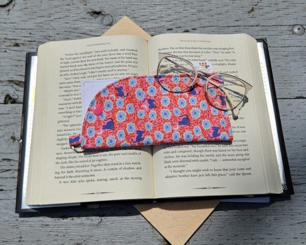 "Pink Night Florals and Cats" Sunglasses and Eyeglasses Fabric Cases with keychain loop