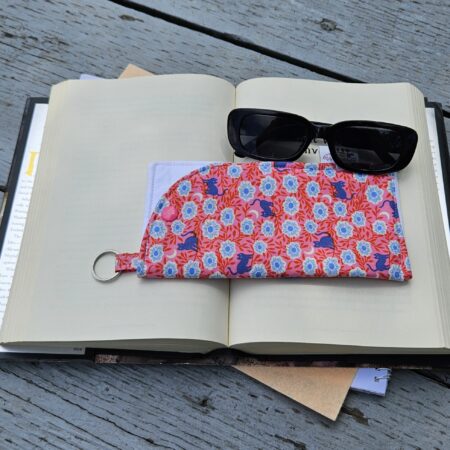 "Pink Night Florals and Cats" Sunglasses and Eyeglasses Fabric Cases with keychain loop
