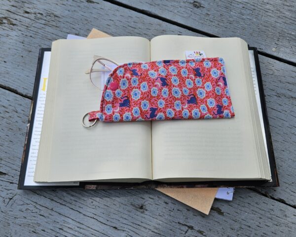 "Pink Night Florals and Cats" Sunglasses and Eyeglasses Fabric Cases with keychain loop