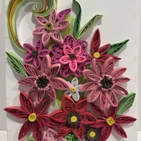 Quilling Love Pink Flowers Bouquet Greeting Card