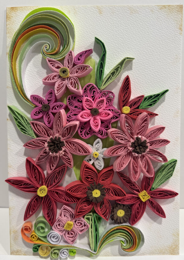 Quilling Love Pink Flowers Bouquet Greeting Card