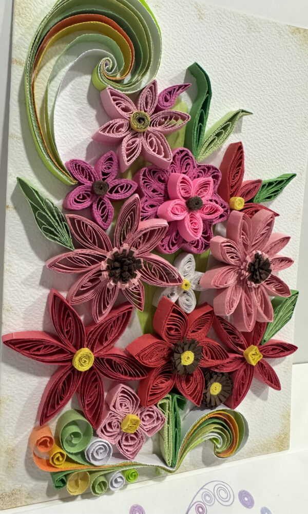 Quilling Love Pink Flowers Bouquet Greeting Card