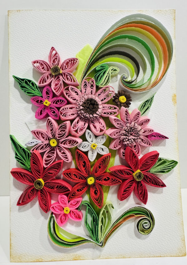 Quilling Love Red Flowers Bouquet Greeting Card