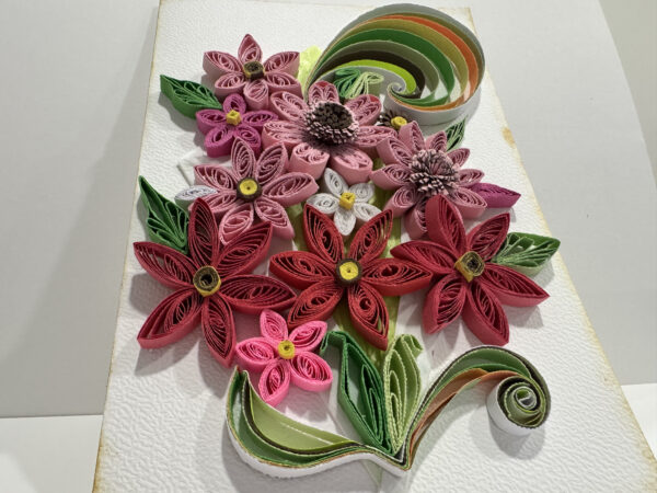 Quilling Love Red Flowers Bouquet Greeting Card