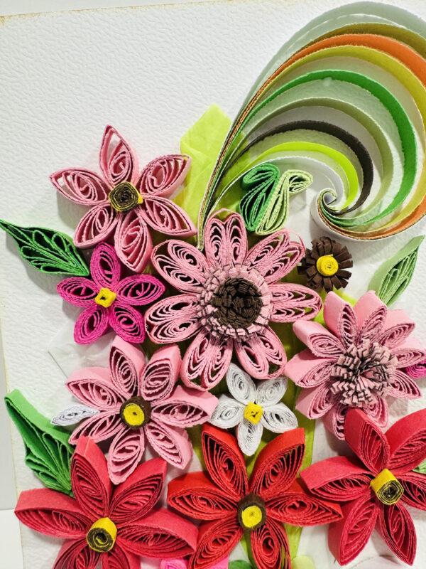 Quilling Love Red Flowers Bouquet Greeting Card