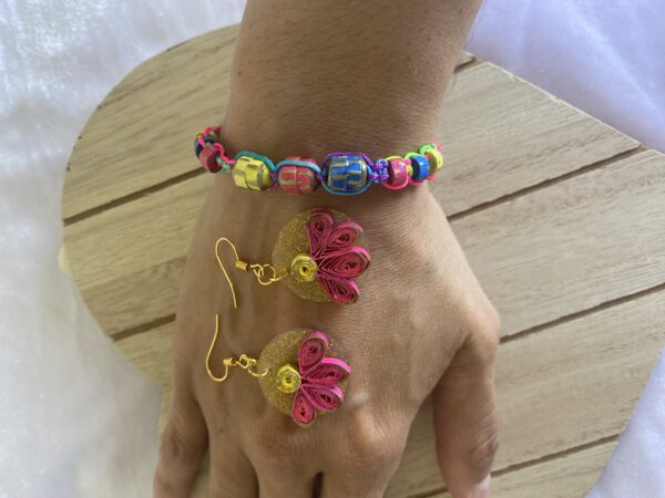 Quilling Love Pink Flower Jewerly Set