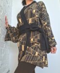 Kimono Jacket (Short Robe) made with Japanese Vintage Kimono Fabric Antique Kimono Gown Retro Black Relaxing upcycling home gown beach wear