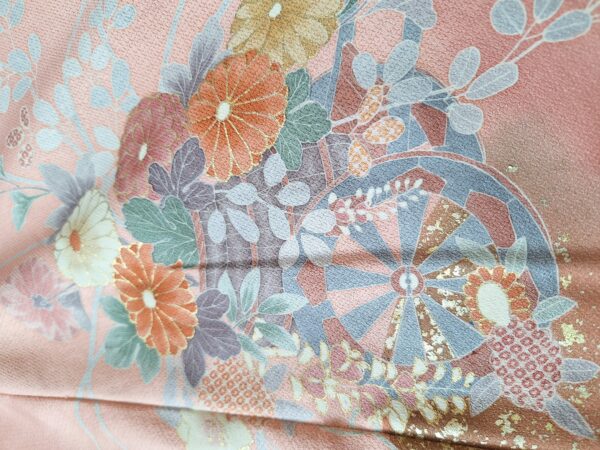 Kimono Jacket Long made of Japanese Vintage Kimono Fabric Antique Kimono Gown Kimono Robe Silk with Flower Print shining coral pink relaxing
