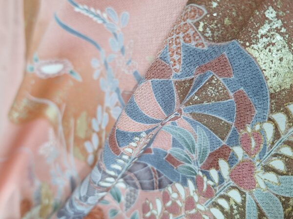 Kimono Jacket Long made of Japanese Vintage Kimono Fabric Antique Kimono Gown Kimono Robe Silk with Flower Print shining coral pink relaxing