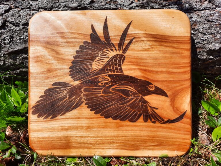 'Raven and the Moon' wooden cutting board/charcuterie board