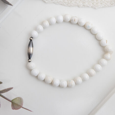 Boho Magnesite Bracelet with Sterling Silver Navajo Beads – Unisex Tribal Style