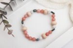 Boho Crystal Bracelet – Rhodochrosite, Moonstone, Tiger Eye & Pink Wood Beads