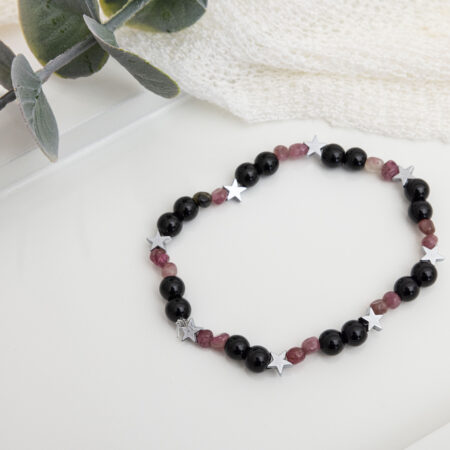 Handcrafted Tourmaline Bracelet with Black Onyx Beads for Strength & Balance