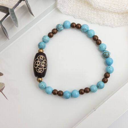 Grounding Men’s Turquoise Howlite Bracelet Featuring Tibetan Gemstone & Copper Hematite
