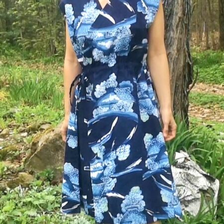 Kimono Wrap Summer Dress Blue cotton made of Japanese vintage Yukata Kimono fabric antique kimono upcycling adjustable waist free size