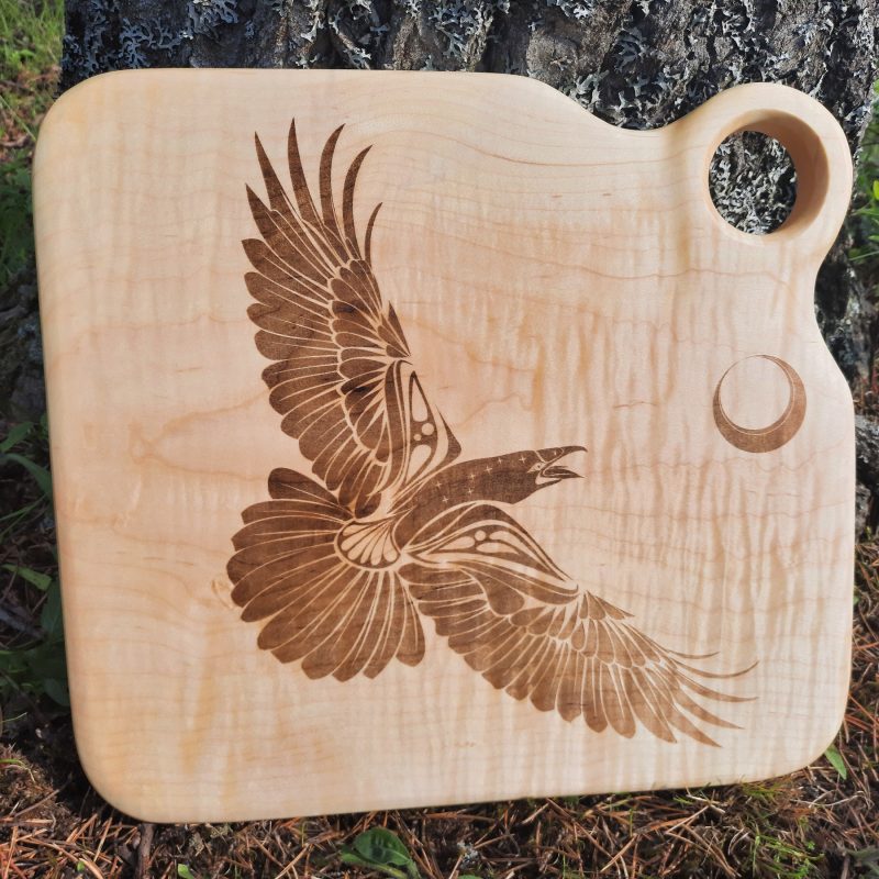 'Raven & the Moon' wooden cutting board/charcuterie board