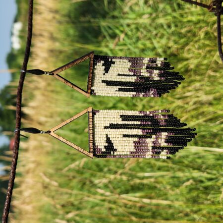 Handcrafted Beaded Triangle Earrings Desert Crows – Black, Cream & Purple