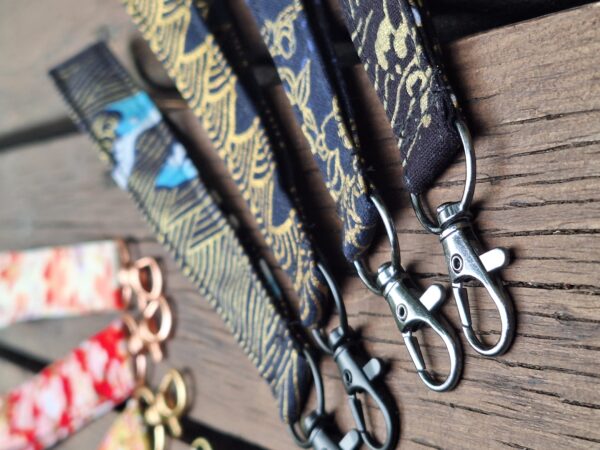Handmade Wristlet Keychain – Japanese Style Cotton Fabric Strap (Red & Black Designs) | Made in Canada