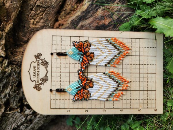 Handmade Beaded Monarch Butterfly Fringe Earrings