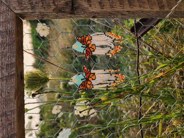 Handmade Beaded Monarch Butterfly Fringe Earrings