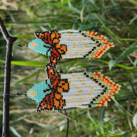 Handmade Beaded Monarch Butterfly Fringe Earrings