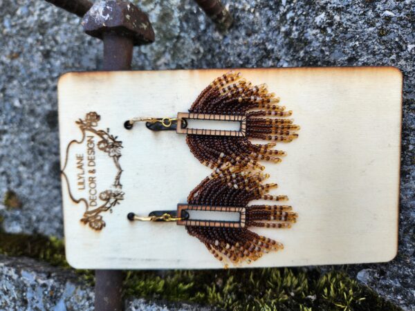 Handmade Brown & Amber Fringe Beaded Earrings
