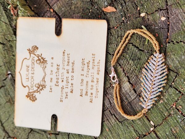 Gold & Turquoise Beaded Feather Bracelet