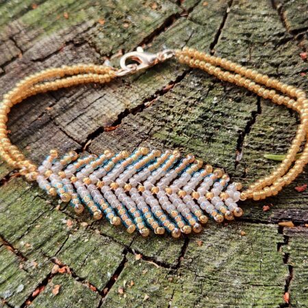 Gold & Turquoise Beaded Feather Bracelet