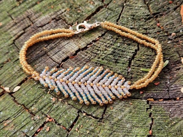 Gold & Turquoise Beaded Feather Bracelet