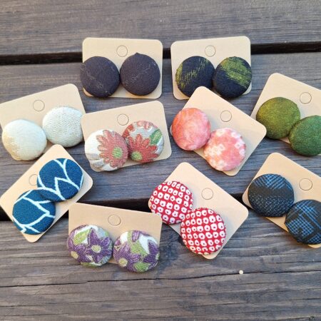 Kimono Fabric Covered Button Earrings | 22mm Japanese Textile Jewelry | made of authentic Japanese Vintage Kimono Upcycled | Handmade in Canada