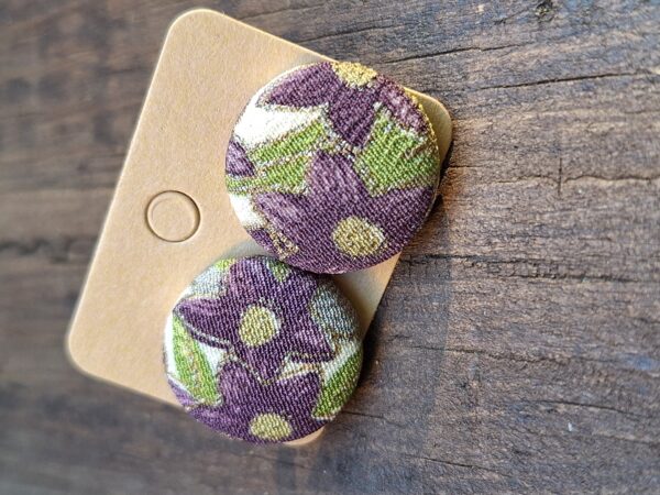Kimono Fabric Covered Button Earrings | 22mm Japanese Textile Jewelry | made of authentic Japanese Vintage Kimono Upcycled | Handmade in Canada