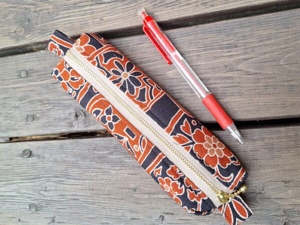 Handmade Silk Pencil Case – Upcycled Kimono Fabric, Small Zipper Pouch | Made in Canada