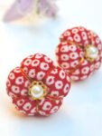 Handmade Kimono Fabric Plum Blossom Earrings – Japanese Floral Studs in White, Red, Lavender