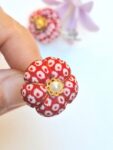 Handmade Kimono Fabric Plum Blossom Earrings – Japanese Floral Studs in White, Red, Lavender