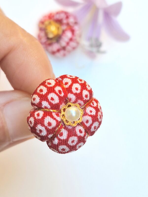 Handmade Kimono Fabric Plum Blossom Earrings – Japanese Floral Studs in White, Red, Lavender