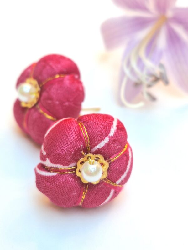 Handmade Kimono Fabric Plum Blossom Earrings – Japanese Floral Studs in White, Red, Lavender