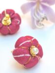 Handmade Kimono Fabric Plum Blossom Earrings – Japanese Floral Studs in White, Red, Lavender