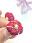 Handmade Kimono Fabric Plum Blossom Earrings – Japanese Floral Studs in White, Red, Lavender
