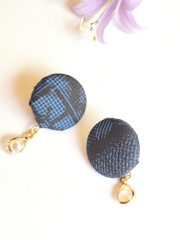 Kimono Fabric Button Earrings with Glass Bead – Handmade Japanese Style Studs, 22mm