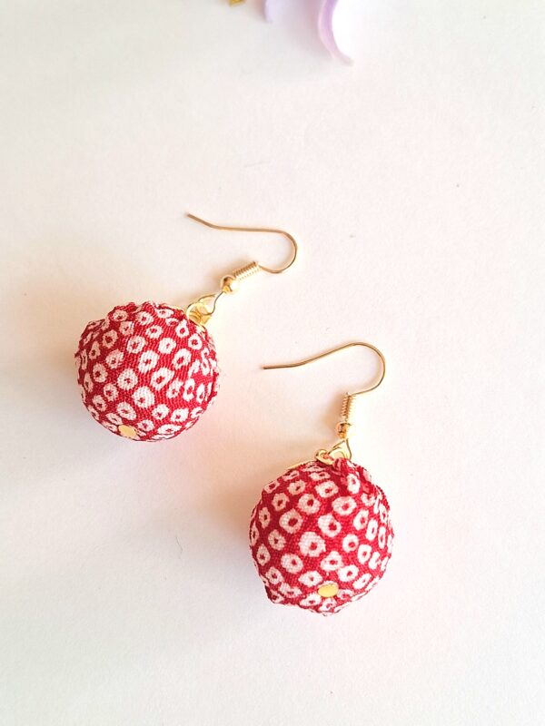 Authentic Kimono Silk Round Ball Earrings – Handmade Japanese Fabric Dangle Jewelry