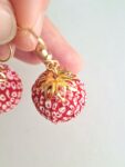 Authentic Kimono Silk Round Ball Earrings – Handmade Japanese Fabric Dangle Jewelry