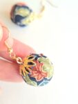 Authentic Kimono Silk Round Ball Earrings – Handmade Japanese Fabric Dangle Jewelry