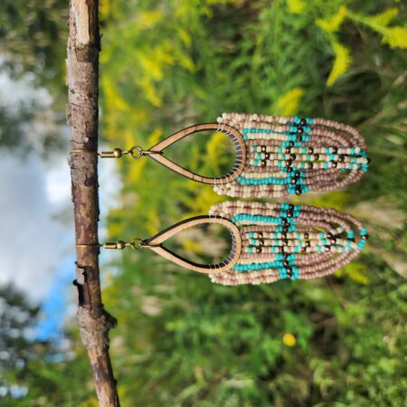 Boho Beaded Teardrop Earrings – Neutral & Turquoise Fringe