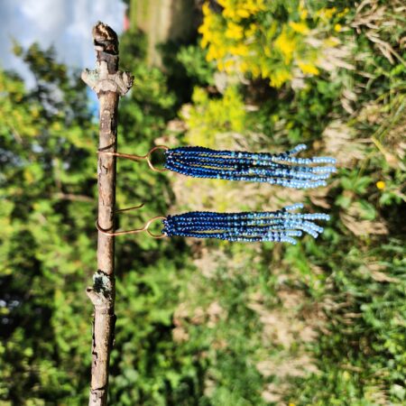 Handmade Blue Beaded Fringe Earrings – Boho Dangle Jewelry