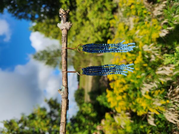 Handmade Blue Beaded Fringe Earrings – Boho Dangle Jewelry