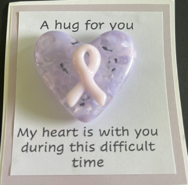 A Hug For You card with medium glass pocket heart "My heart is with you during this difficult time"