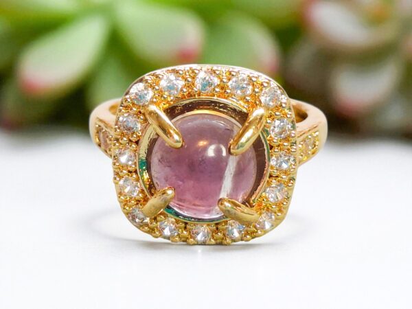 Amethyst Adjustable Ring: Gold Plated, Cubic Zirconia Accents, February Birthstone, Unique Promise Gift
